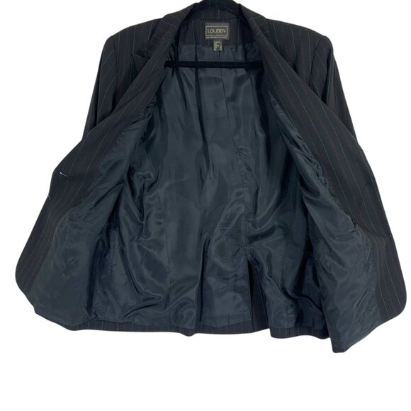 wool blend 2 piece set pinstripe womens suit blazer sz12 pants SZ 8 LOUBEN - Picture 5 of 16